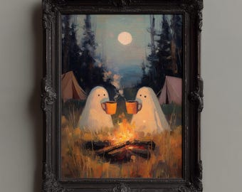 Camping Geister, Vintage Poster, Cottagecore, Whimsigoth Dekor, Gothic Art Poster Print. Romantische Dark Academia