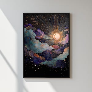 Celestial Balance – Sun and Moon Wall Art Print | Cosmic Boho Decor, Framed Print image 4