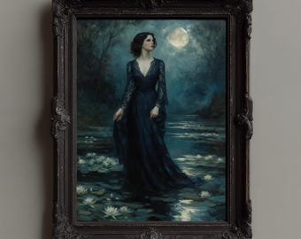 Gothic Lady of the Lake Kunstdruck in Holzrahmen: Dark Academia