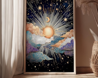 Sun and Moon Celestial Print: Mystical Astrology Art (Digital Download A1-A5)