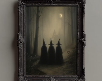Trio of Witches Wall Art: Dark Academia Halloween Printable, Spooky Witch Decor, Digital Download