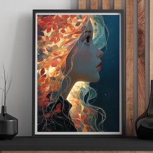 Dreamy Ethereal Woman Portrait – Surreal Fantasy Printable Wall Art, Cosmic Goddess Decor (Instant Download)