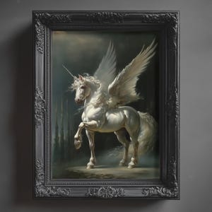 Mystical Winged Unicorn Print – Fantasy Wall Art, Enchanted Pegasus Poster, Gothic Fairytale Decor, Horse Print for Cottagecore Spaces