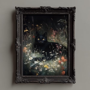 Moody Cottagecore Cat Art Print: Dark Academia Gothic Home Decor