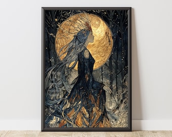Fantasy Art-print: Ember Veil Forest Queen (digitale download)