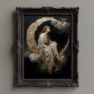 Victorian Moon Goddess Print: Art Nouveau Celestial Decor (Digital Download