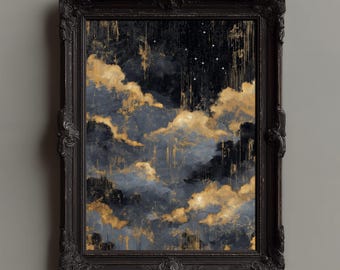 Vintage Nachthimmel Wolke Art Print, Nachthimmel Sternenhimmel Gemälde, Natur inspiriert Wohnkultur