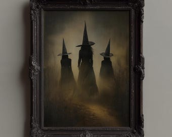 Impresión artística gótica de aquelarre de brujas: Decoración de Halloween de Dark Academia (descarga digital)