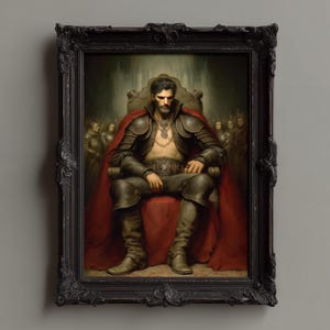 Gothic Vampire King Art Print, Dark Fantasy Throne Portrait, Brooding Medieval Warrior Decor, Dracula Aesthetic Wall Poster Download