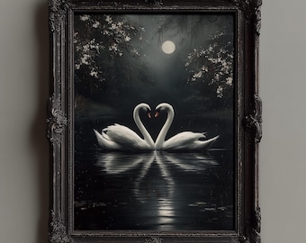 Swan Lovers Wall Art | Dark Academia Gothic Animal Print, Download