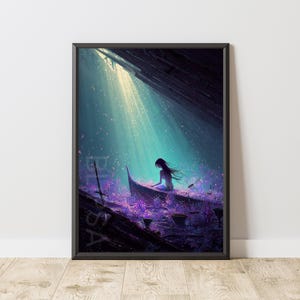 Fantasy Mermaid Art Print, Enchanted Underwater Scene, Digital Wall Art Download A1 - A5