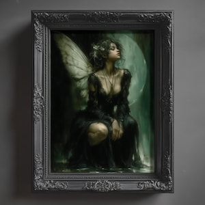 Gothic Fairy Art Print: Dark Academia Butterfly Woman (Digital Download