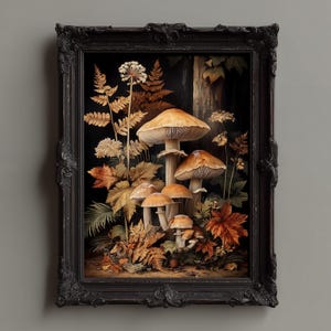 Mushroom Botanical Print: Moody Gothic Forest Art (Digital Download