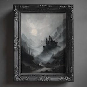 Dark Castle Gothic Wall Art Print, Dracula Castle Oil Painting, Moody Victorian Landscape, Dark Academia Room Decor, Gothic Art Download