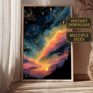 Celestial Night Sky Art Print: Stardust Dreamscape, Fantasy Stars (Digital Download A1-A5 Sizes)