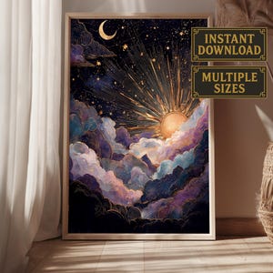 Sun and Moon Celestial Print: Mystical Sky Art (Digital Download A1-A5)