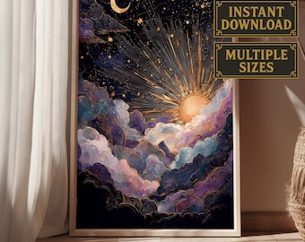 Sun and Moon Celestial Print: Mystical Sky Art (Digital Download A1-A5)