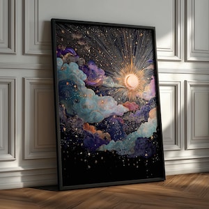 Celestial Balance – Sun and Moon Wall Art Print | Cosmic Boho Decor, Framed Print image 11