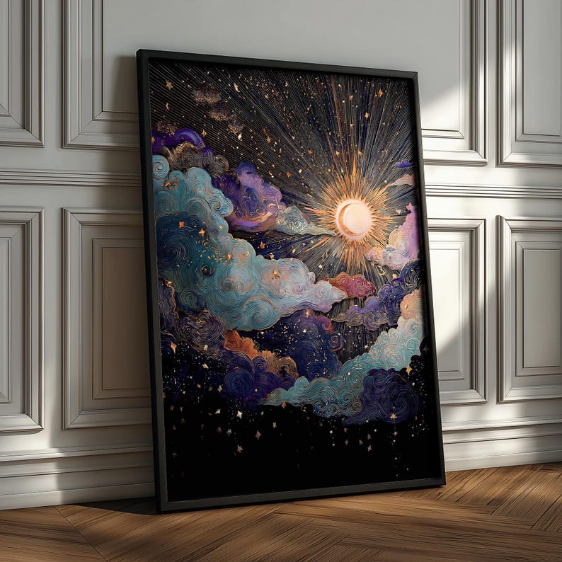 Celestial Balance – Sun and Moon Wall Art Print | Cosmic Boho Decor, Framed Print image 11