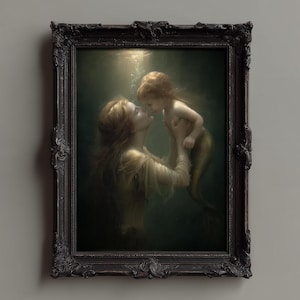 Gothic Mermaid and Child Print: Fantasy Wall Art (Digital Download