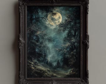 Full Moon Forest Print: Gothic Cottagecore Landscape (Digital Download)