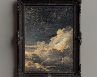 Printable Vintage Dark Night Sky Print, Celestial Stars Wall Art, Moody Dark Cottagecore Decor