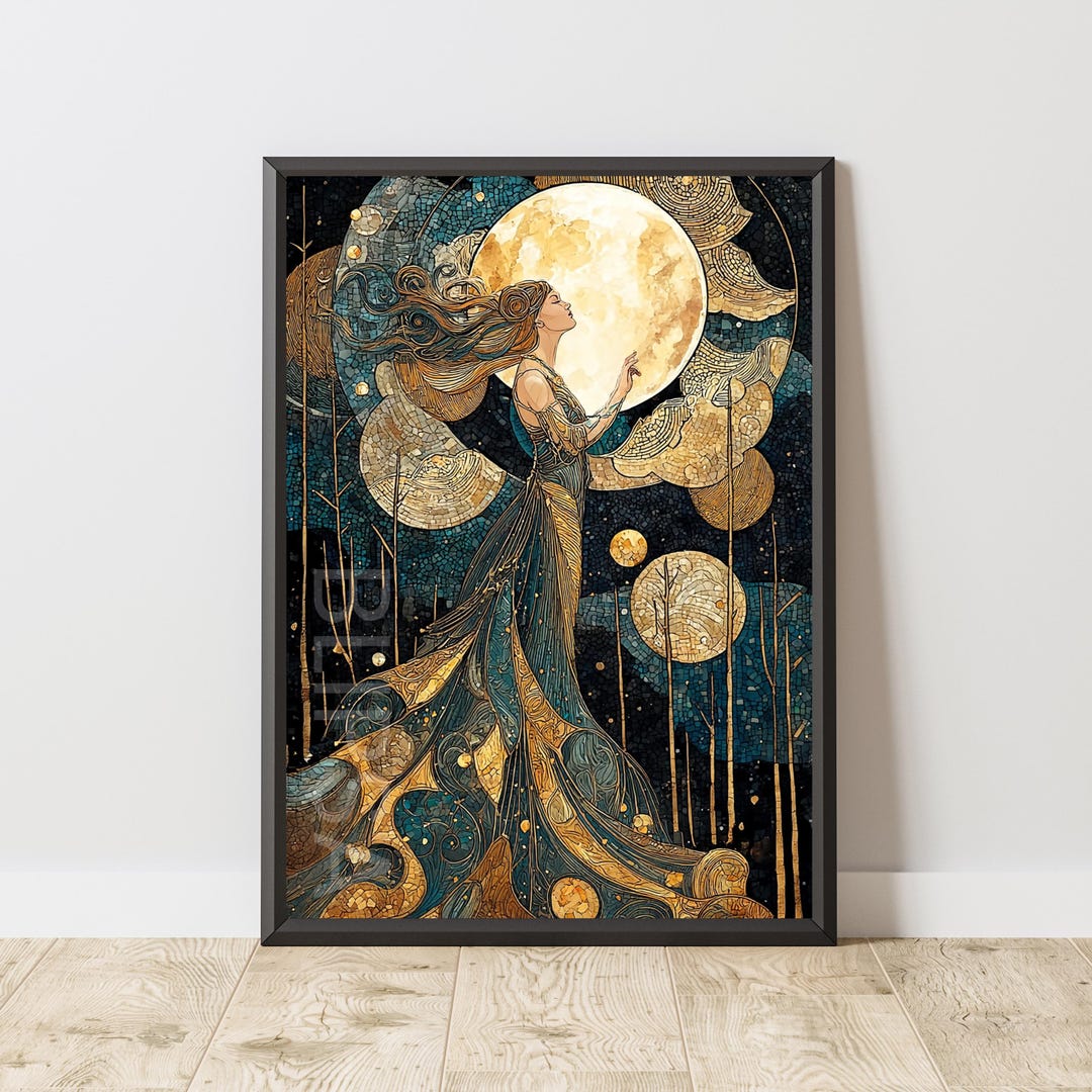 Moon Goddess Art Print – Fantasy Woman Wall Art, Celestial Stained ...
