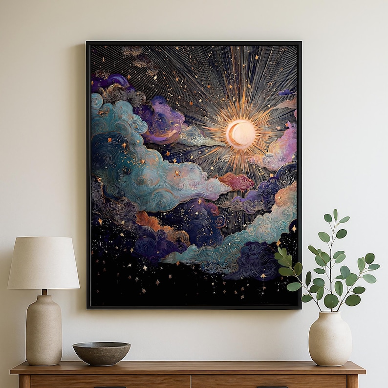 Celestial Balance – Sun and Moon Wall Art Print | Cosmic Boho Decor, Framed Print image 10
