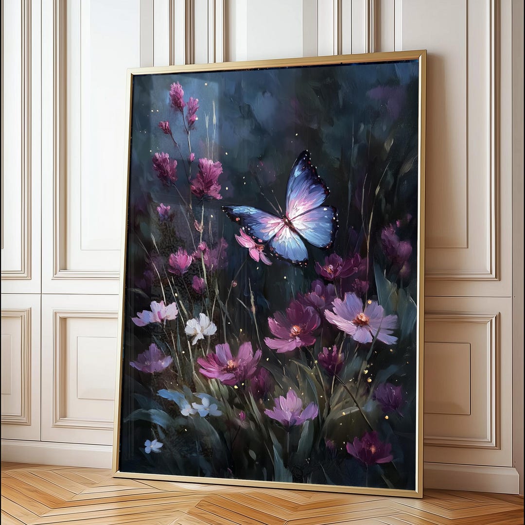 Moody Butterfly & Floral Printable Wall Art, Cottagecore Decor, Dark ...