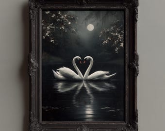 Romantic Swan Lake Print: Gothic Dark Academia Wall Art, Framed or Unframed