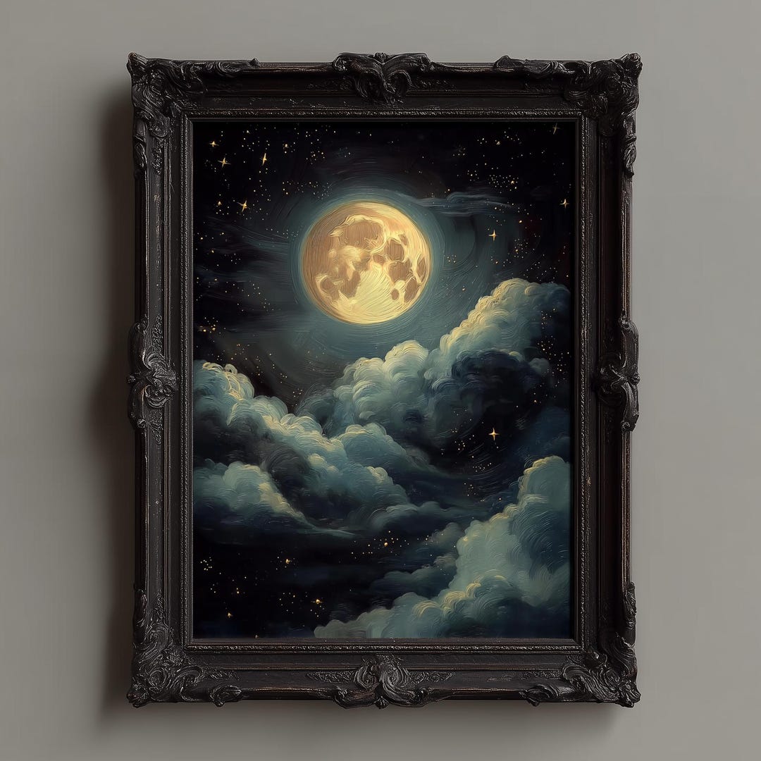 Gothic Full Moon Art Print – Celestial Night Sky, Dark Academia ...