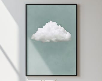Pastel Blue Cloud Artwork, Modern Minimalist Print, Abstract Wall Art, Framed Decor, Neutral