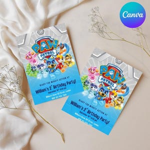 Editable Paw-ty Birthday Invitation Template | Kids Printable Party Invitation | Puppy Patrol Pup Crew Boys & Girls Bday | Digital Download
