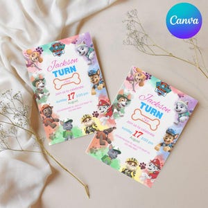 Editable Paw-ty Birthday Invitation Template | Puppy Patrol Pup Crew Boys & Girls Bday | Kids Printable Party Invitation | Digital Template