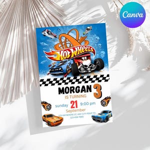 Bewerkbare Hot Cars verjaardagsuitnodiging sjabloon Digitale download Afdrukbare racewagen uitnodiging voor jongens Race Party JPG PNG PDF