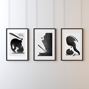Arte de pared para dormitorio, abstracto incoloro, conjunto de 3 impresiones, decoración moderna del hogar, arte lineal de acuarela, diseño de arte mural, blanco y negro, arte mural digital