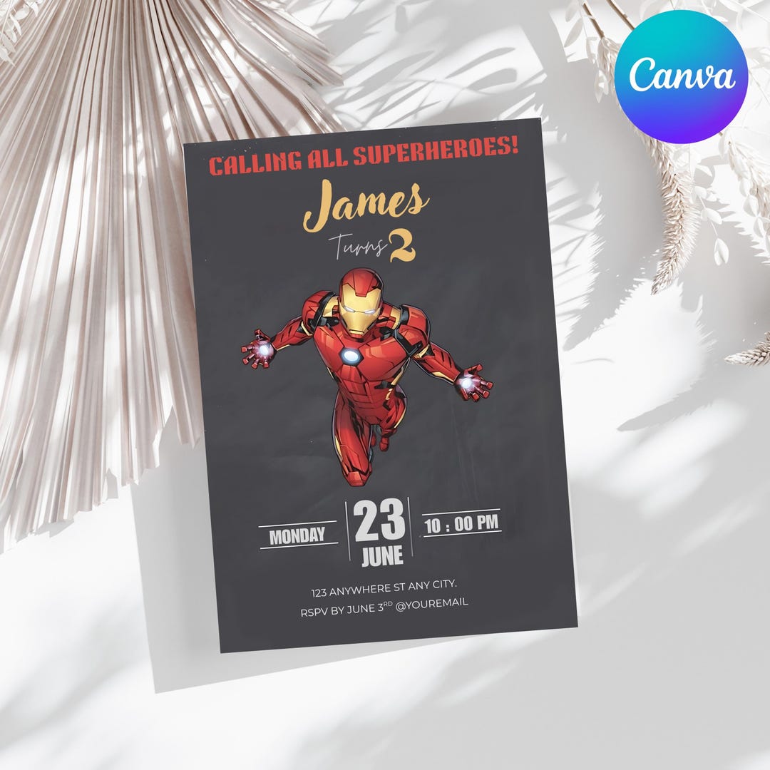 Iron Man Birthday Invitation Editable Canva Template, Avengers ...
