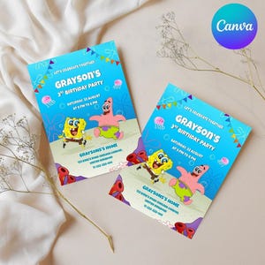 Editable Spongebob Birthday Invitation Template | Party Invitations | Printable Sponge bob invite | Instant Download | Digital Kids Invite