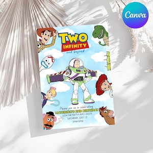 Bearbeitbare Toy Story-Geburtstagseinladung Bearbeitbarer Buzz Jessie Laden Personalisierte Zwei Unendlichkeit und Jenseits Party Download Jungen-Geburtstagsvorlage ein