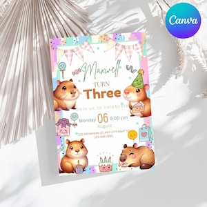 Editable Capybara Birthday Invitation Template, Cute Kawaii Capy Party Invite, Digital Capybara Birthday Party Printable Jpg, Png, Pdf