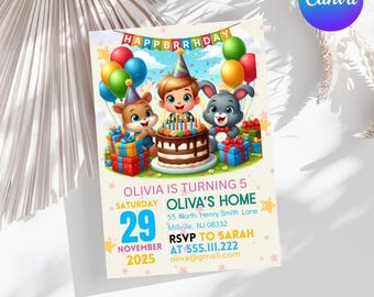 Editable Gabbys Dollhouse Birthday Invitation Template, Printable Birthday Party Invitations, Digital Bday Party Invite, Invite Bday Card