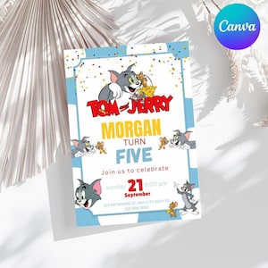 Faire-part d'anniversaire Tom & Jerry modifiable, garçon, fille, invitation de fête d'anniversaire modèle numérique imprimable carte d'anniversaire Invitation numérique Pdf Jpg