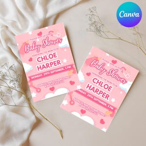 Floral Baby Shower Invitation Template, Pink Bow Editable Design, Spring Baby Shower Invite, Printable Invitation, Floral Bow Baby Girl