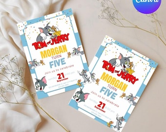 Editable Tom & Jerry Birthday Invitation Boy, Girl Birthday Party Invite Printable Digital Template Birthday Card Digital Invitation Pdf Jpg