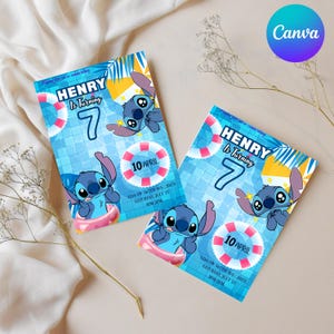 Editable Stitch Pool Party Birthday Invitation, Stitch Birthday Invitation Printable Canva Template for Boy\Girl Digitally Download