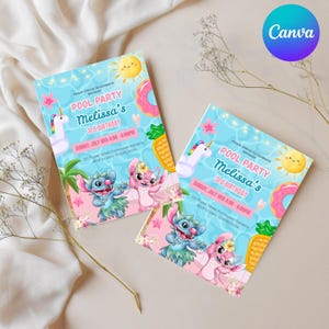Hawaiian Beach Birthday Invitation, Birthday Party Pool Invite Stitch Party Invite Printable Pool Birthday Template, Digitally Download