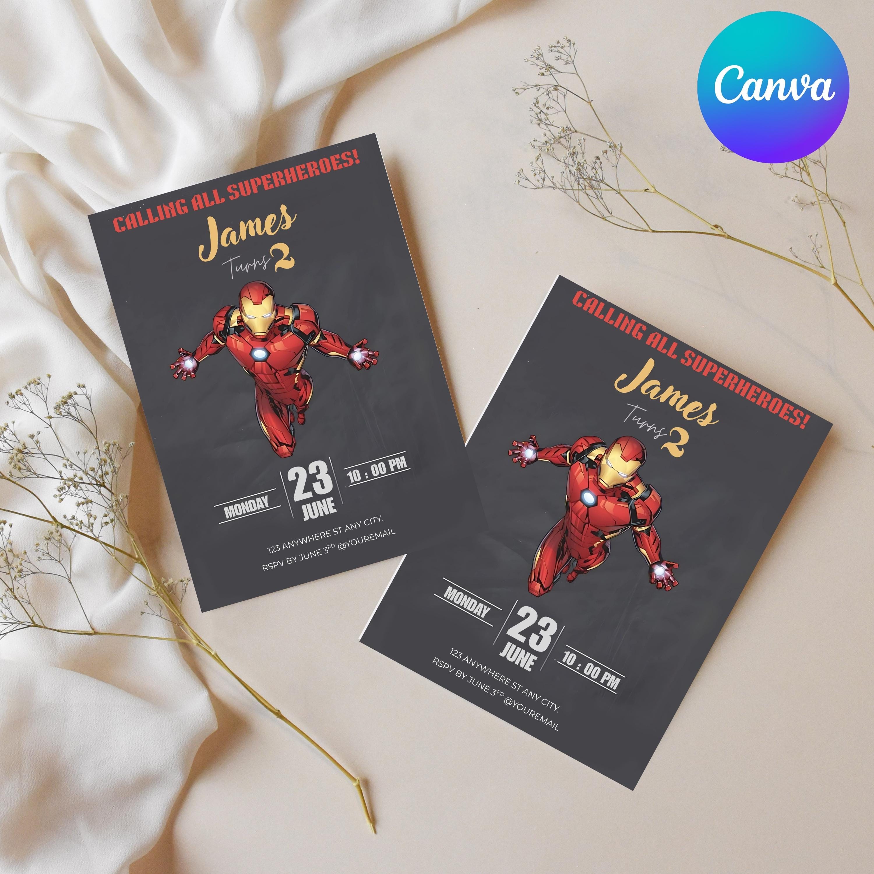 Editable Iron Man Birthday Invitation| Canva Template | Avengers Superhero Party Invite | Instant Digital Download Printable Template