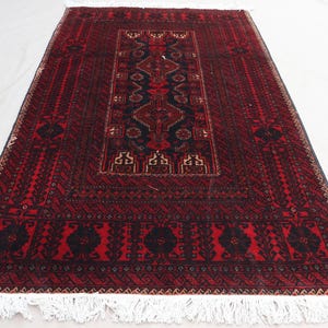 3x6 Afghan Vintage Rug, Authentic Handmade rug, Wool Rug, Geometric Dark Red Rug, Oriental Rug, Tribal Baluchi, Bedroom Rug, Living Room Rug