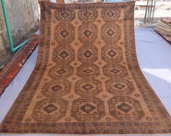6x9 ft Brownish Terracotta Rug, 1920s Antique Large Rug, Tekke Ersari Rug, Handmade Wool Low Pile Rug, Oriental Turkmen Rug, Living Room rug