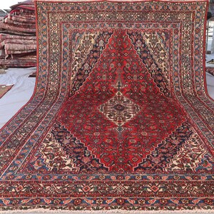 Red Turkish Heriz Rug 7x11 Afghan Caucasian design Vintage Rug, Handmade Wool Carpet, Oriental Area Rug, Large Living Room Rug, Bedroom Rug